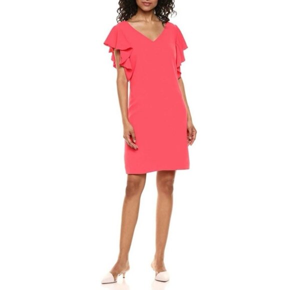 Trina Turk Traverse Tie Back Dress S Small Coral Lilly Flutter Sleeve NEW - Picture 8 of 14